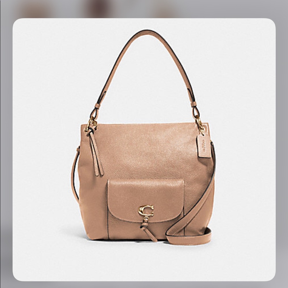 Coach Pebbled Leather Hobo Bag in Taupe